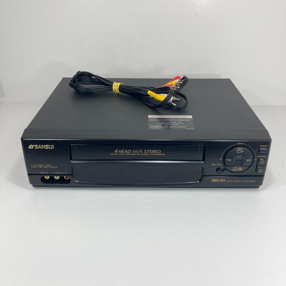 Sansui VCR7002 VHS VCR 4 Head Hi-Fi Stereo Tested Working w/ AV Cables No Remote